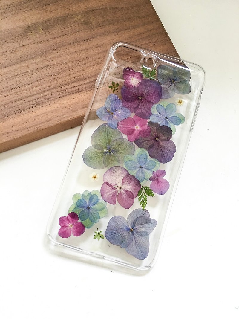 押花手机壳 | 绣球花| 紫阳花 | pressed flower phone case - 手机壳/手机套 - 硅胶 紫色