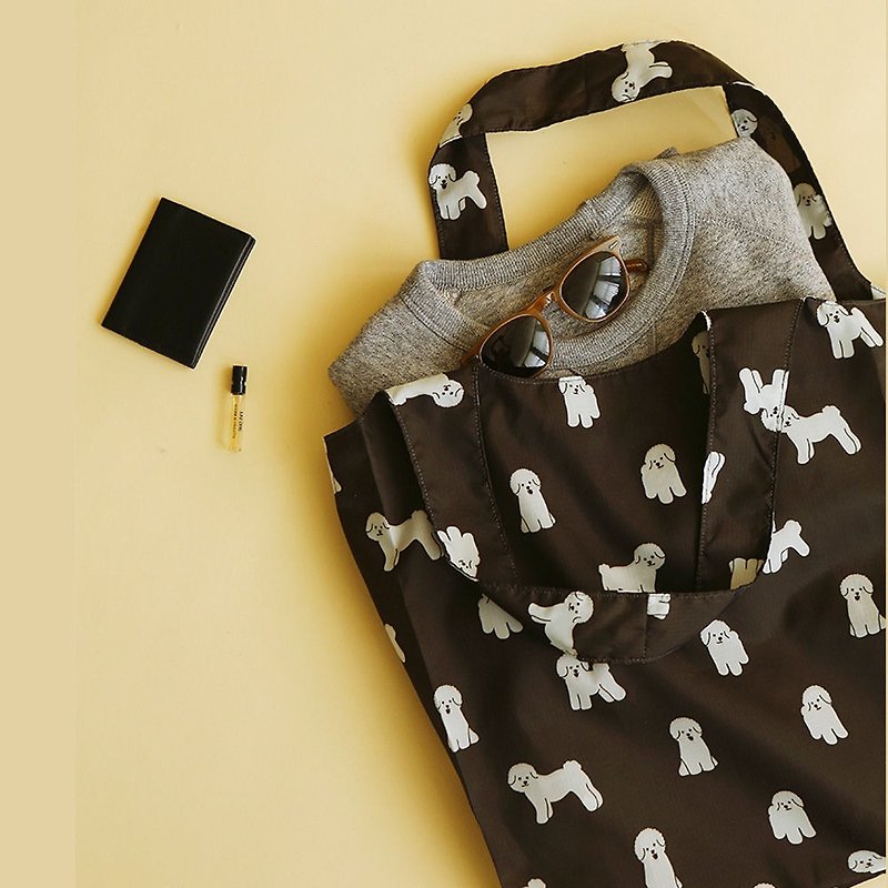 折叠购物袋单肩包L-10比熊犬,E2D16098 - 手提包/手提袋 - 聚酯纤维 黑色