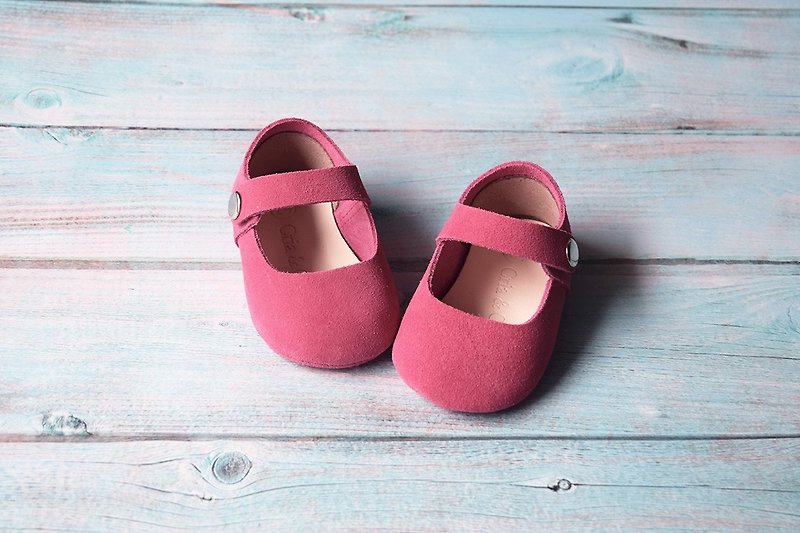 桃红色婴儿鞋 手作学步鞋 弥月礼物 满月礼 新生儿礼盒 小孩礼物 - 婴儿鞋 - 真皮 粉红色