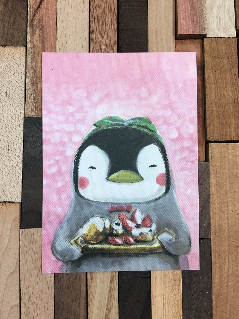 企鹅小姐- 的疗愈甜点 - 动物的日常系列 - 卡片/明信片 - 纸 粉红色