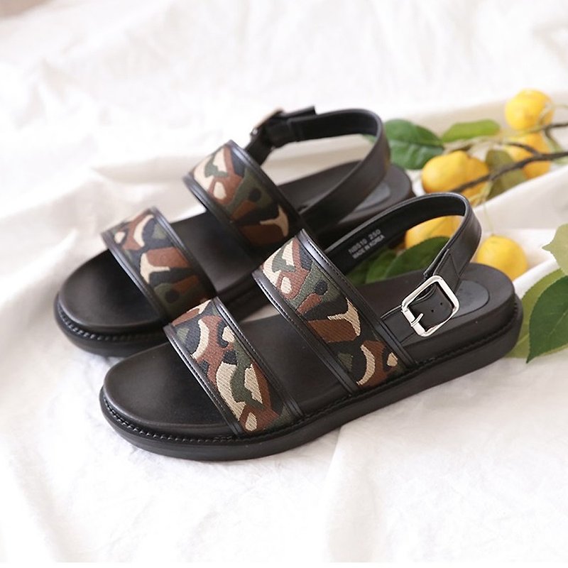 韩国人手制 MACMOC Cron (Camo Khaki) 织带图案凉鞋 - 男女凉鞋 - 其他材质 