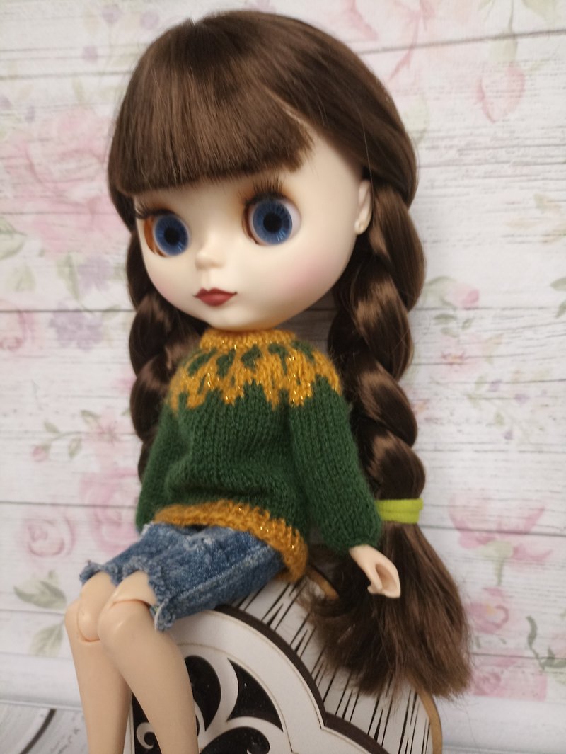 Green sweater for Blythe, Neo Blythe, Pullip and ozer similar size dolls. - 玩偶/公仔 - 羊毛 绿色