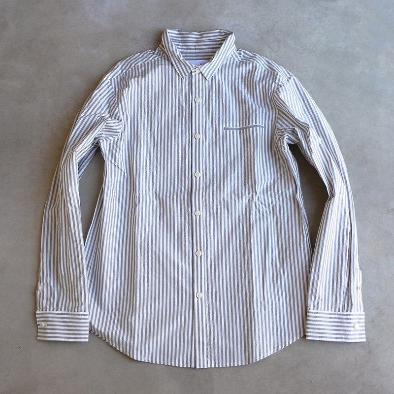 タイプライタークロスコットンストライプgray・ユニセックスsize3 - 男装衬衫 - 棉．麻 灰色
