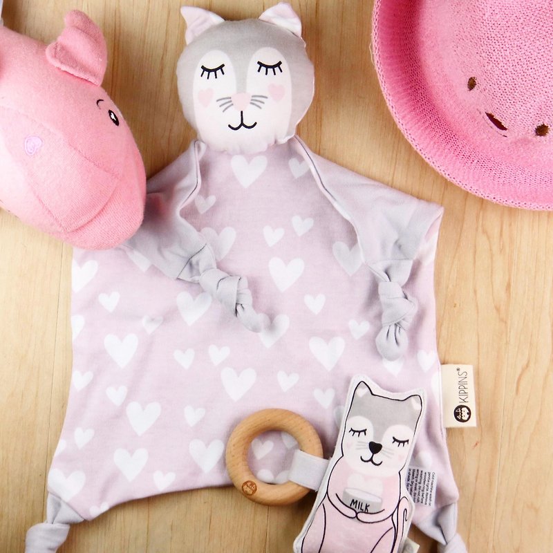 澳洲Kippins有机棉安抚巾 – 凯蒂小猫 Kitty KIPPIN 新设计 - 围嘴/口水巾 - 棉．麻 粉红色
