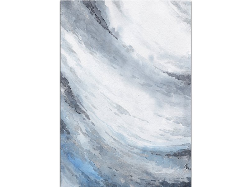 Sea Wave Painting Ocean Original Art Abstract Watercolor Hand-Painted - 海报/装饰画/版画 - 纸 蓝色