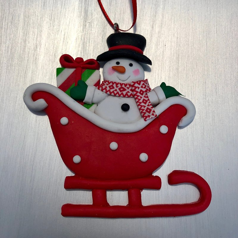 圣诞雪人驾雪橇吊饰 - 摆饰 - 陶 红色