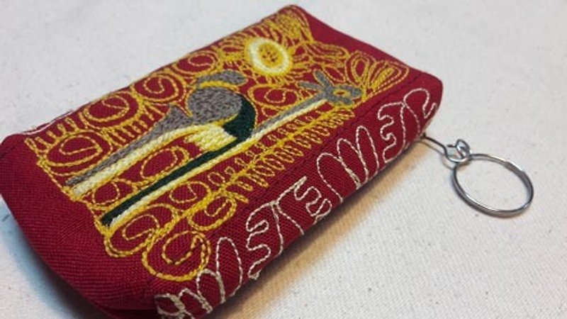 手工刺绣 蜂鸟 方块 零钱包-红 - 零钱包 - 其他材质 红色