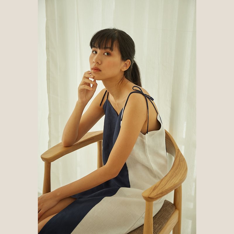 Linen Mood Dress - Navy - 洋装/连衣裙 - 棉．麻 蓝色