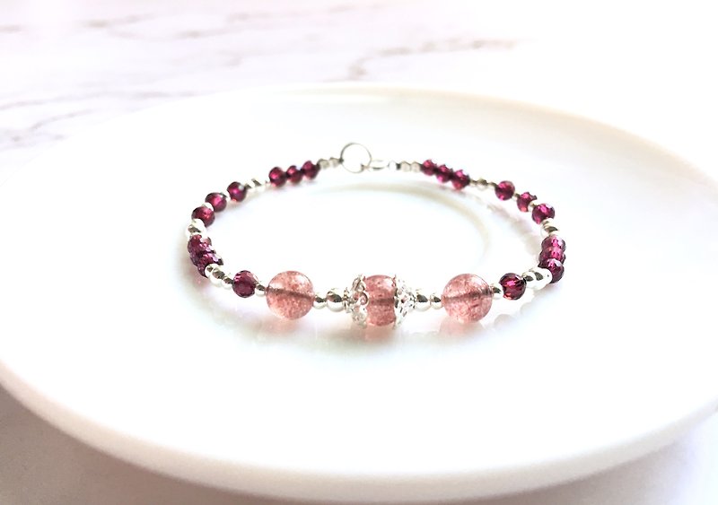Ops Strawberry crystal Garnet bracelet-草莓晶/纯银/桃花/石榴 - 手链/手环 - 宝石 粉红色