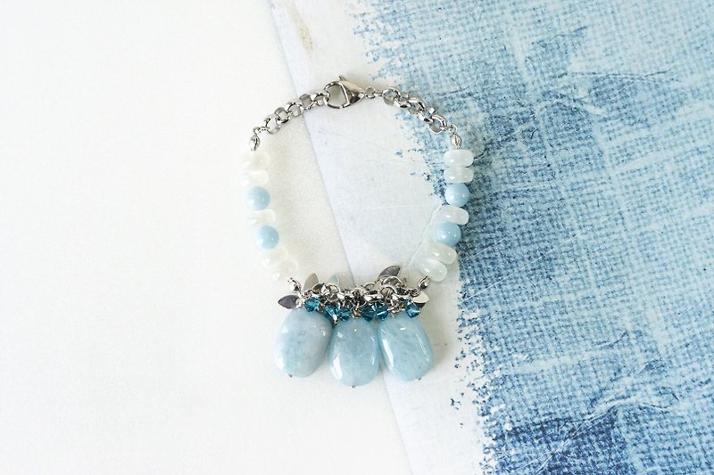 海蓝宝石与月光石之手链 - 手链/手环 - 宝石 蓝色