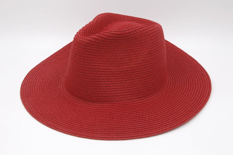 【纸布家】大帽檐绅士帽(红色)纸线编织 - 帽子 - 纸 红色