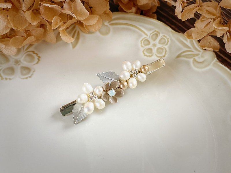 优雅的时代 天然淡水珍珠发夹 复古银 - 发饰 - 珍珠 