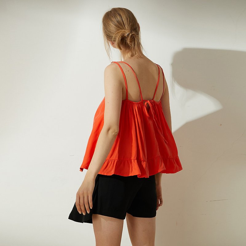 HEKATE 夏季洋气V领宽松休闲后背设计上衣橘色 - 女装背心 - 环保材料 橘色