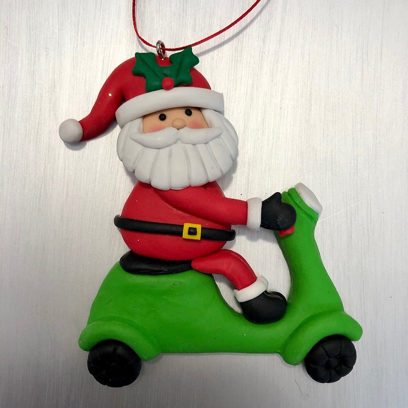 圣诞老公公骑摩托车吊饰 - 摆饰 - 陶 红色