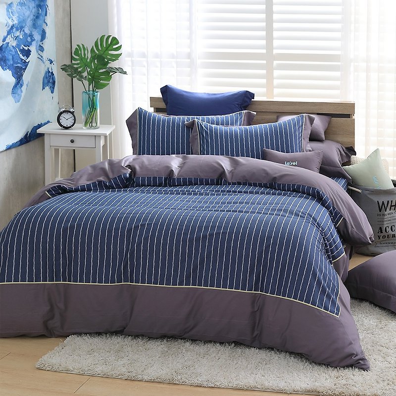 (加大)月色-英伦印记-高质感60棉两用被床包四件组【6*6.2尺】 - 寝具 - 棉．麻 蓝色