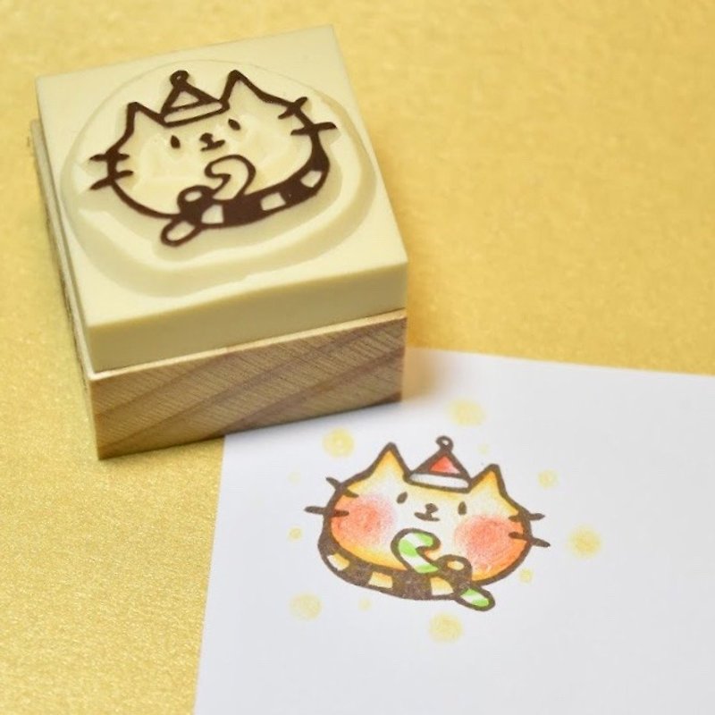 【圣诞节限定】烤焦猫拿拐杖糖 手工橡皮印章 - 印章/印台 - 橡胶 金色