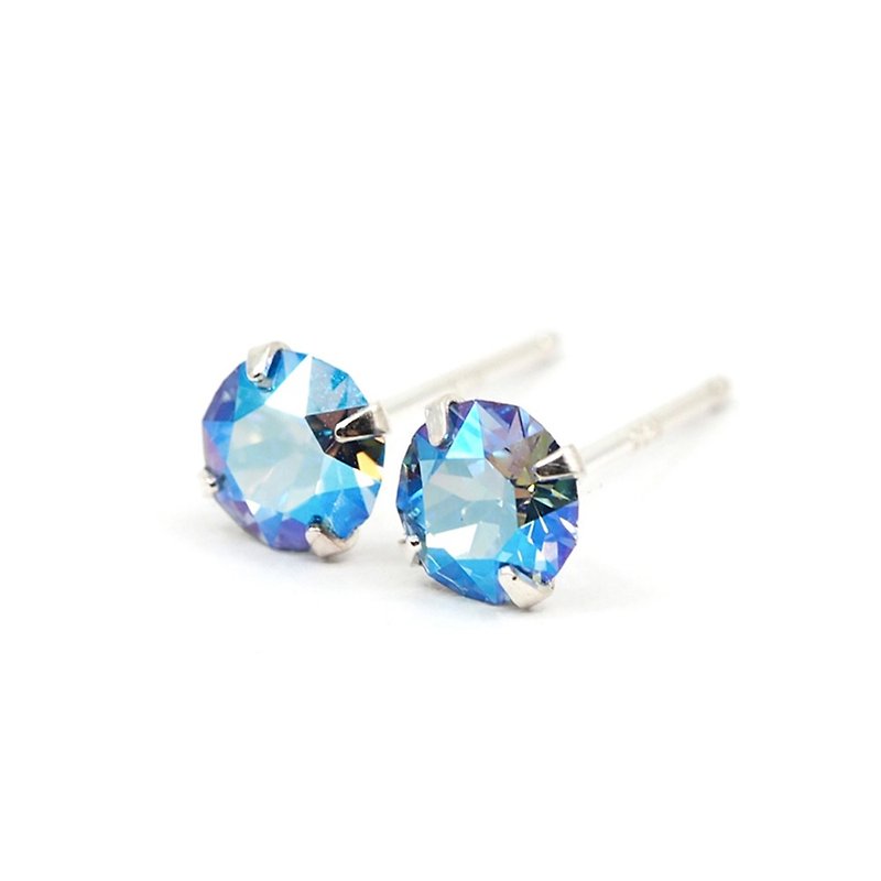 Sapphire Blue Shimmery Swarovski Crystal Earrings, Sterling Silver, 5mm Round - 耳环/耳夹 - 其他金属 红色