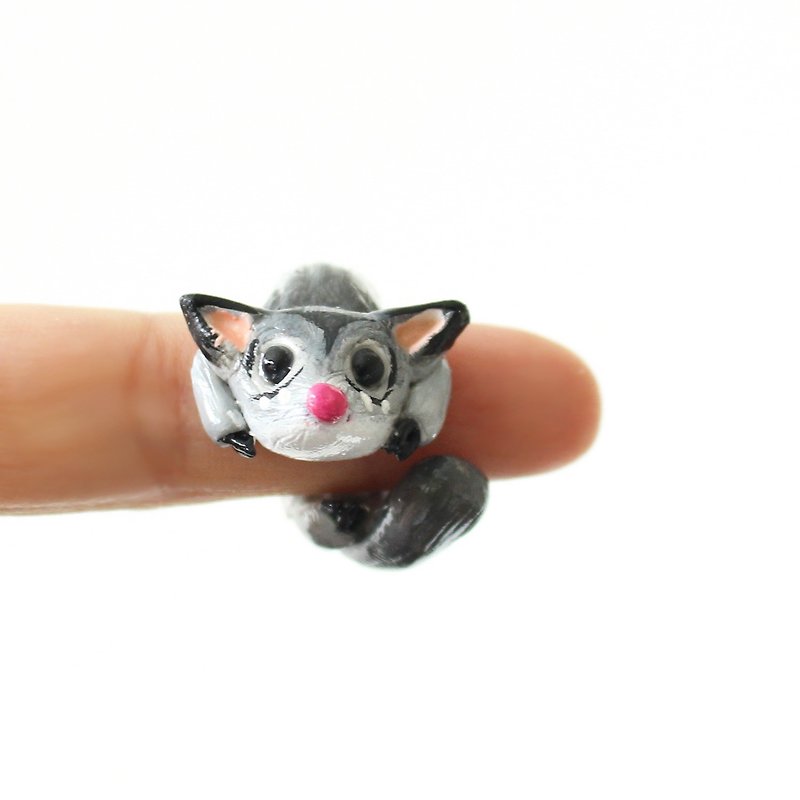 小飞鼠戒指 - 手造蜜袋鼯指环 *独一无二的爱 - 戒指 - 陶 灰色