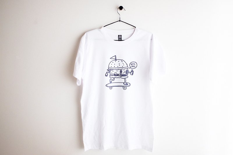 BURGER SKATEBOARDER illustration printing short-sleeved unisex cotton t-shirt - 女装 T 恤 - 棉．麻 白色