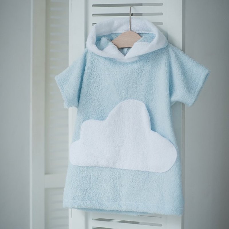 Blue bath robe with white cloud pocket for kids - 其他 - 棉．麻 蓝色