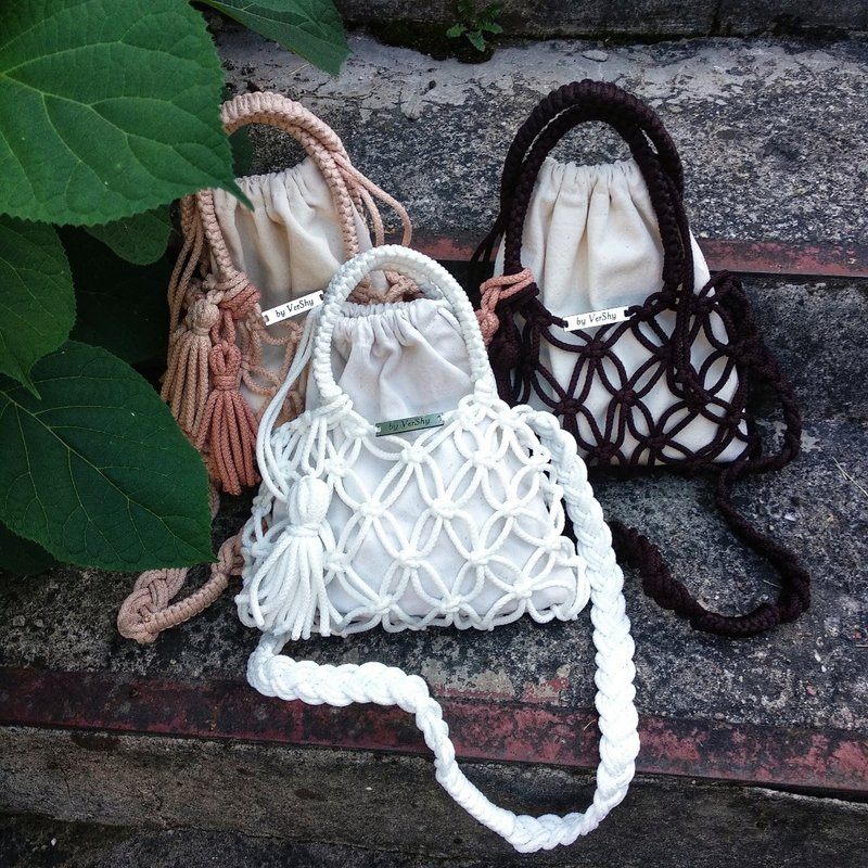 Mini String bag, Macrame bag,  Shoulder bag,  Handbag, Net Bag, Filt bag - 手提包/手提袋 - 聚酯纤维 