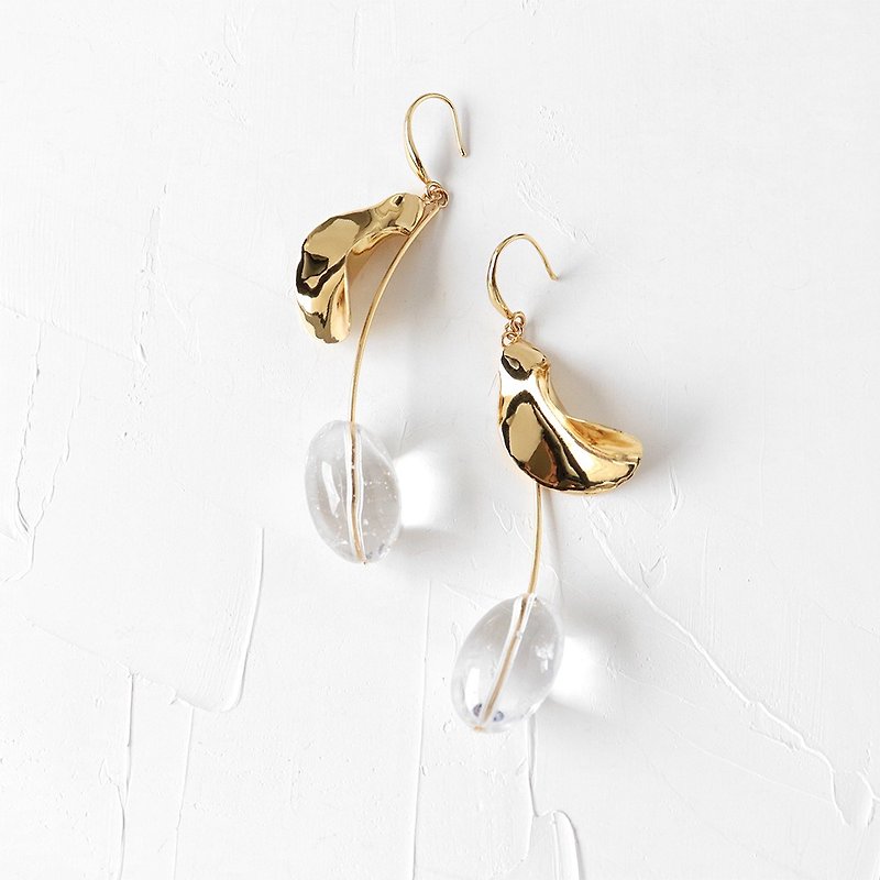白水晶果实耳环(镀18K金/纯银) - 耳环/耳夹 - 半宝石 金色
