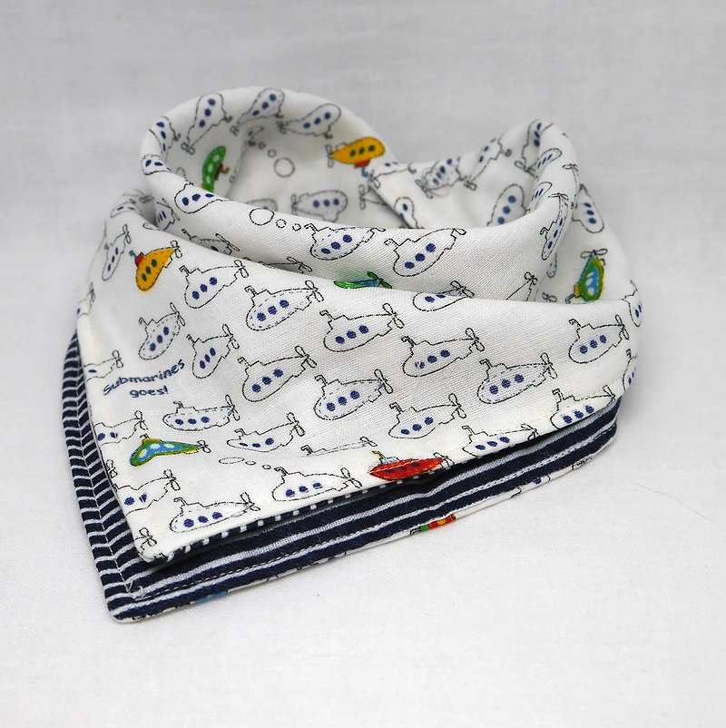 Japanese Handmade 6-layer-gauze Baby Bib/bandana style - 围嘴/口水巾 - 棉．麻 白色