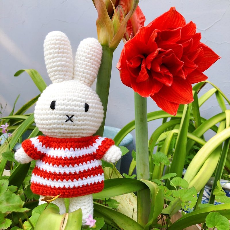 荷兰 Just Dutch | Miffy 米飞兔和她的红色粗条纹洋装 - 玩偶/公仔 - 棉．麻 红色