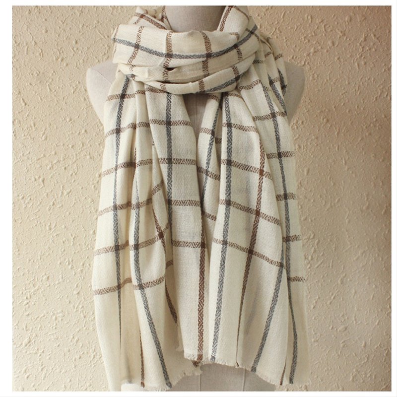 尼泊尔Cashmere羊绒围巾/披肩 纯手工编织 经典格纹款 圣诞节礼物 - 围巾/披肩 - 羊毛 咖啡色
