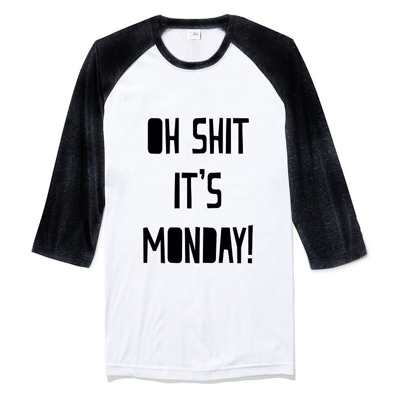 OH SHIT MONDAY 中性七分袖T恤 白黑色 星期一 文字 文青 平价 时尚 设计 自创 品牌  - 男装上衣/T 恤 - 棉．麻 白色