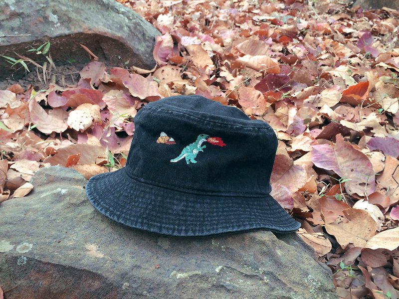 bucket hat - dinosaur - embroidery - 4 colors - 帽子 - 棉．麻 多色