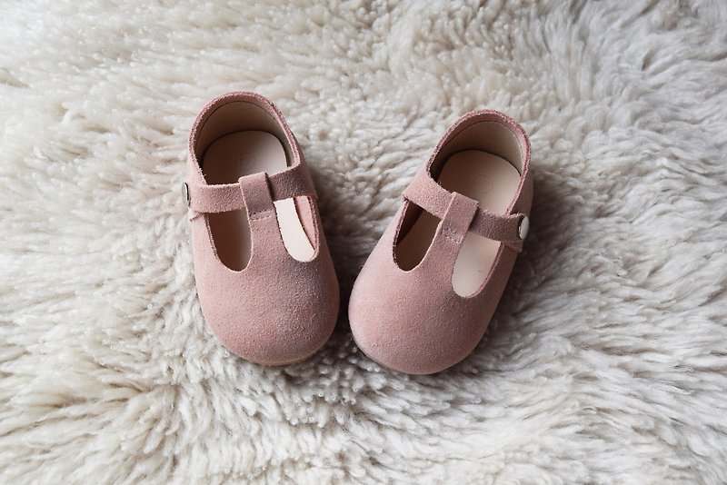 藕粉色女童鞋 婴儿鞋 学步鞋 周岁照 周岁礼物 花童鞋 女宝宝童鞋 - 童装鞋 - 真皮 粉红色