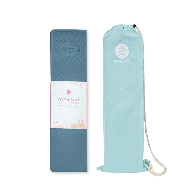 【Mukasa】TPE折叠瑜珈垫 6mm (12折) - 冰湖蓝 + 瑜珈垫束口背袋 - 运动/健身用品 - 其他材质 蓝色