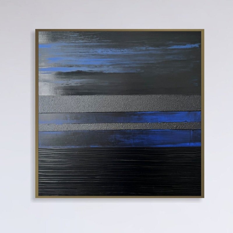 原始黑色和蓝色压克力画抽象风格艺术品现代深蓝色 - 墙贴/壁贴 - 压克力 黑色