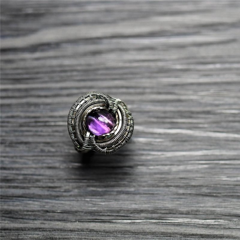 紫水晶纯银线硫化编织戒指 - 戒指 - 宝石 紫色