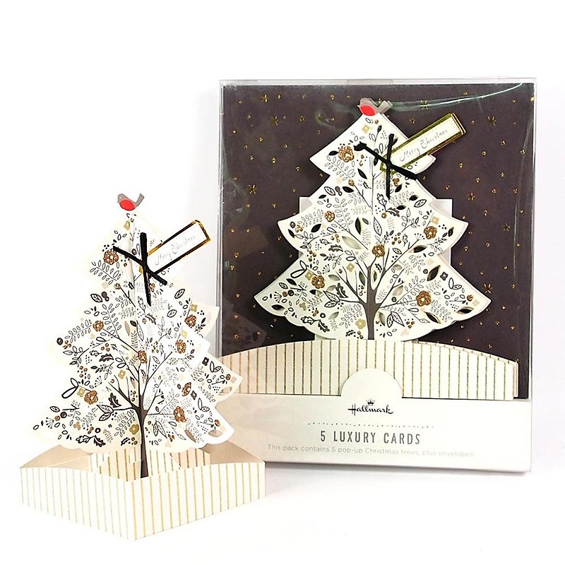 纸 卡片/明信片 白色 - 立体圣诞树 耶诞盒卡5入【Hallmark-卡片 圣诞节系列】