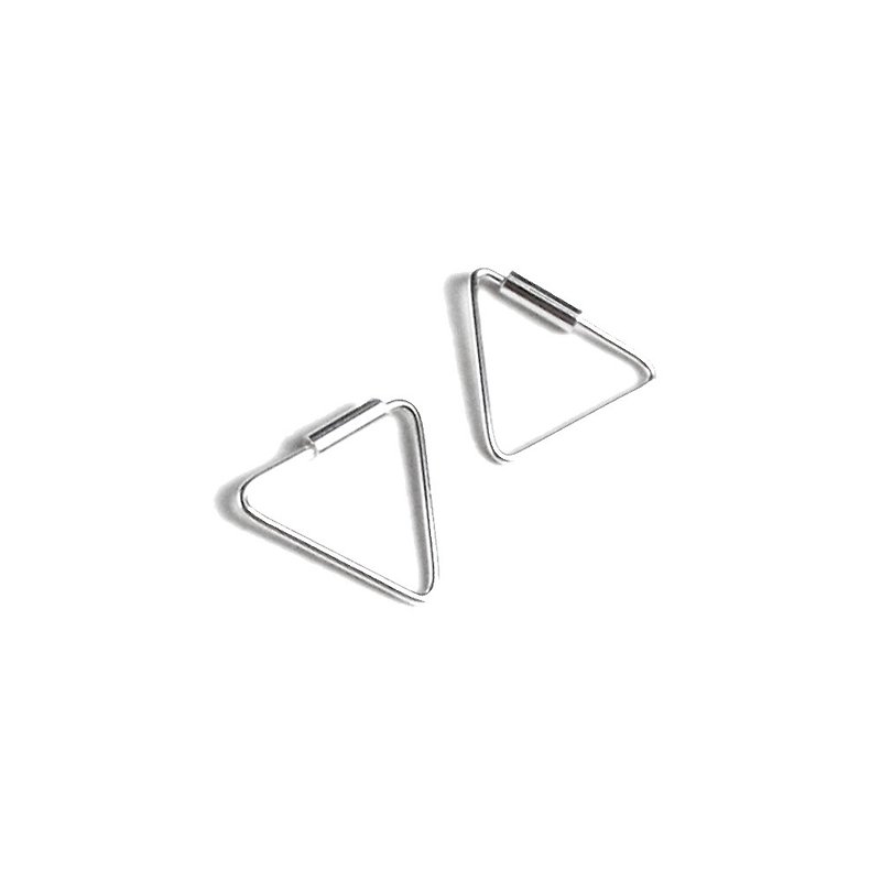 疯狂几何 | 极简(小)三角形几何925纯银线耳针耳环 - 耳环/耳夹 - 纯银 银色
