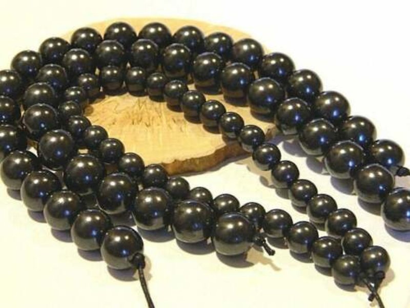 Shungite round beads, polished natural beads, black healing stone - 其他 - 石头 黑色
