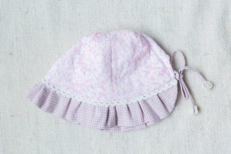 手工荷叶边婴儿帽- 紫点点 - 围嘴/口水巾 - 棉．麻 粉红色