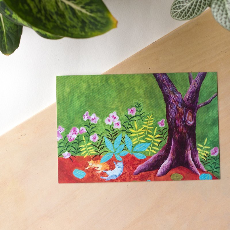 树荫下的两只花猫 明信片 - 卡片/明信片 - 纸 绿色