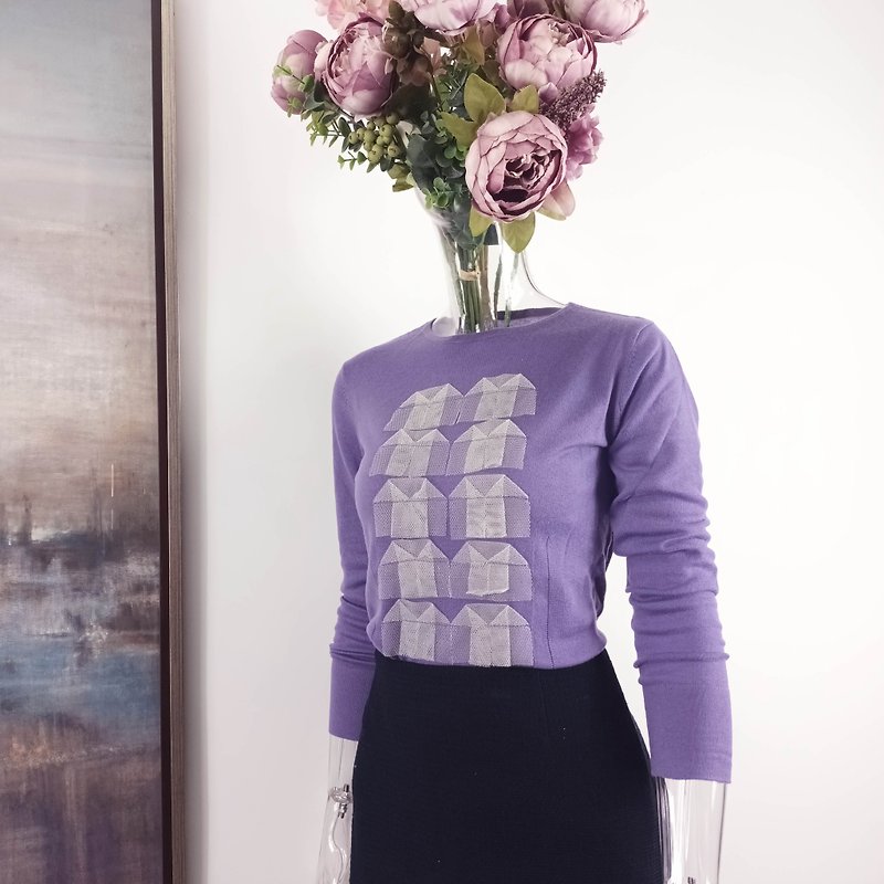 紫芋色丝滑全羊绒女装主题图案套头毛衣 免费客定手绣字母 - 女装针织衫/毛衣 - 羊毛 紫色