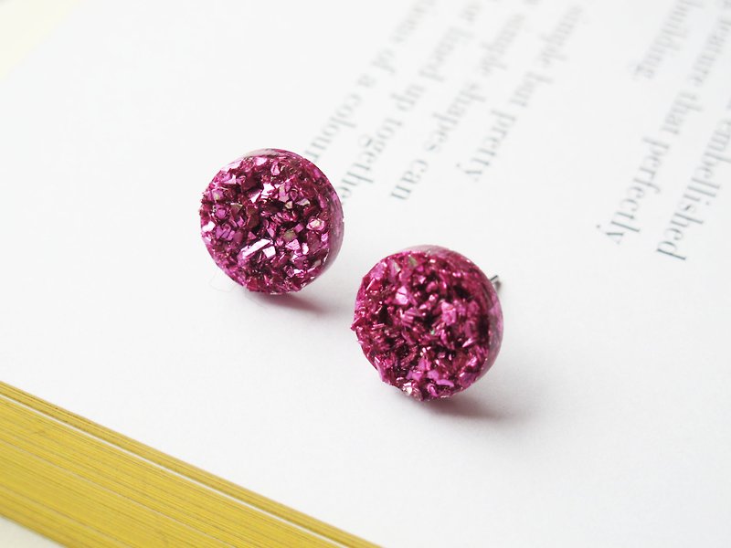 Rosy Garden 遥远粉红星球的碎片质感矿石簇耳环 可换耳夹式 - 耳环/耳夹 - 其他材质 粉红色