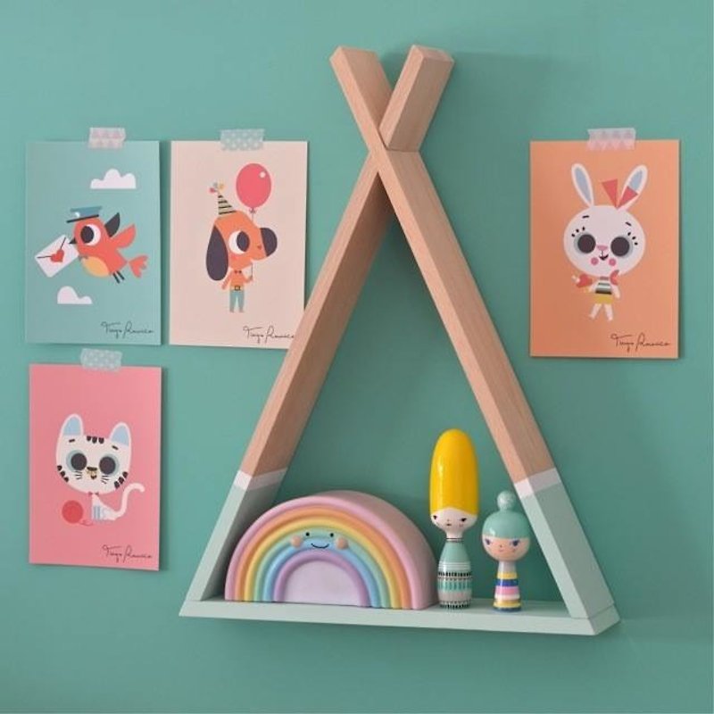 【绝版出清】荷兰 Petit Monkey – 粉绿三角组合置物架 - 墙贴/壁贴 - 木头 