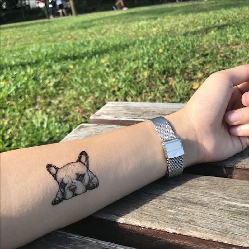 TOOD 纹身贴纸 | 手臂位置八哥犬动物描绘刺青图案纹身贴纸 (2枚) - 纹身贴 - 纸 黑色