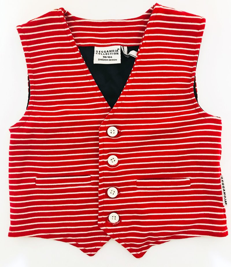 【瑞典童装】有机棉西装版型钮扣背心2岁至4岁 红白条纹 - 童装上衣 - 棉．麻 红色