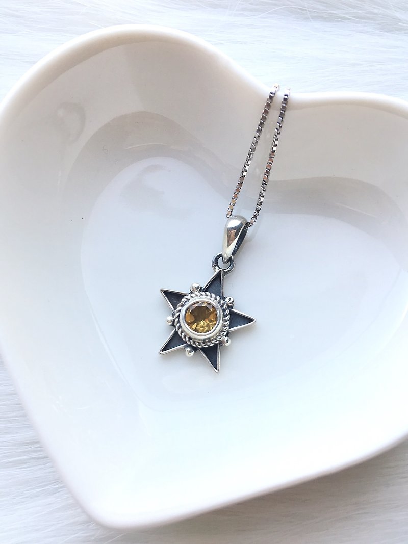 黄水晶925纯银星芒设计项链 尼泊尔手工银饰 - 项链 - 宝石 银色
