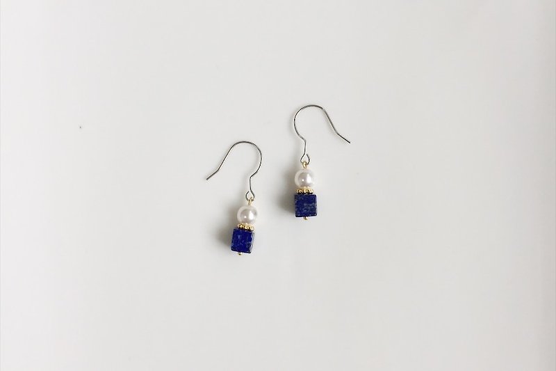 方块 珍珠天然石耳环 - 耳环/耳夹 - 其他金属 蓝色