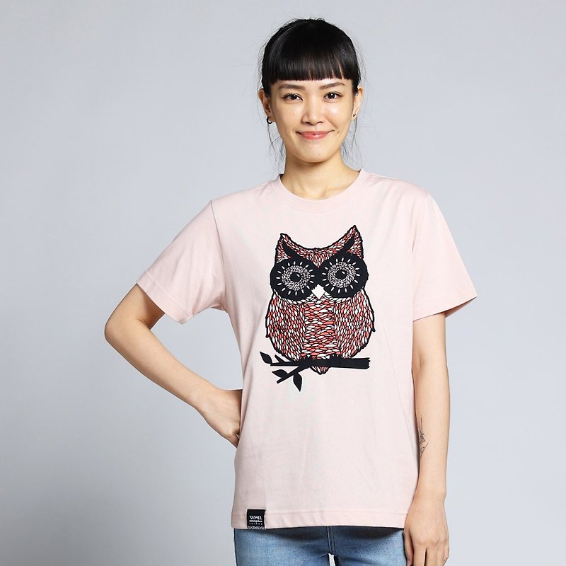 【森林动物系列】猫头鹰植绒中性T(粉色) - 男装上衣/T 恤 - 棉．麻 粉红色