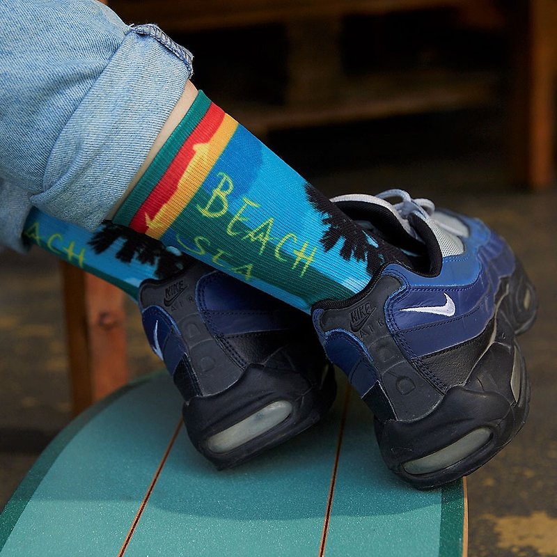 加州系列Seaside潮流印花运动袜 男女尺寸 - 袜子 - 聚酯纤维 蓝色