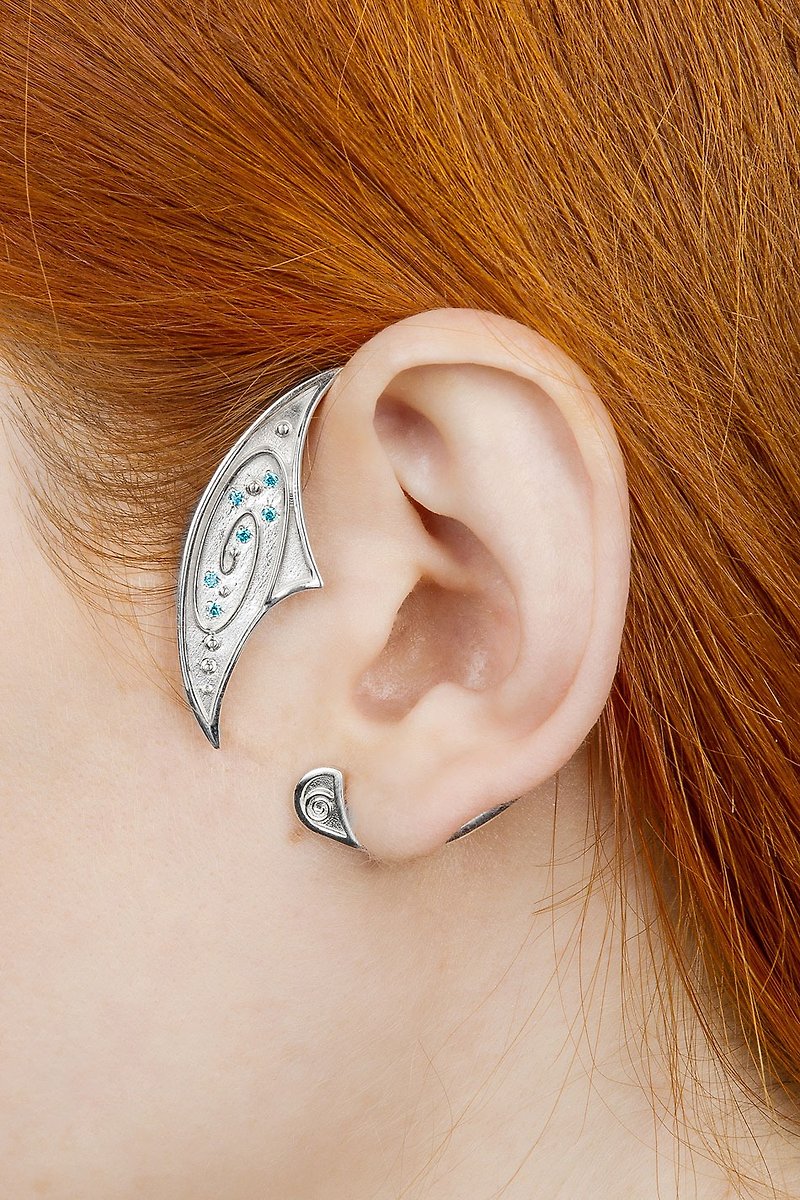 Space ear cuff, Galaxy ear hook - 耳环/耳夹 - 纯银 银色